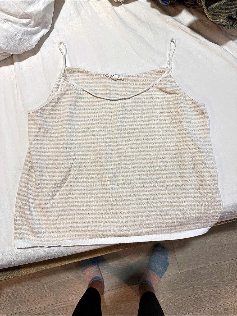 Splendid Striped Camisole in White & Beige Size Medium